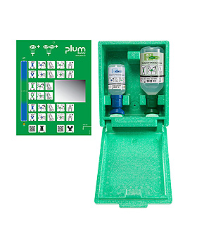 Plum Augen-Notfallstation mit 2 Flaschen in Wandbox mit separater Piktogrammtafel, Plum Deutschland, medishop.de