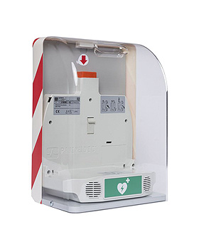 SaveBox advanced (Wandkasten AED Alarm) inkl. Magnetschloss und Hinweisschild, Primedic/Metrax, medishop.de
