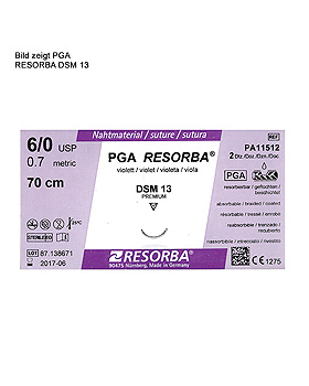 PGA-RESORBA DSM 13 6/0=0,7 violett, Nahtmaterial Fadenlnge 70 cm (24 Stck.), Resorba Wundversorgung, medishop.de