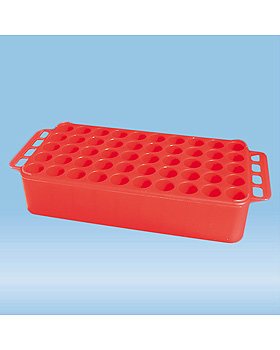 Block-Rack D 17 mit Griff, rot, 50 Bohrungen 17 mm, ohne Druck, Sarstedt, medishop.de