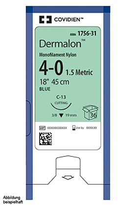 Dermalon P-13 4/0=1,5 blau Nahtmaterial Fadenlänge 45 cm (12 Stck.), Covidien, medishop.de