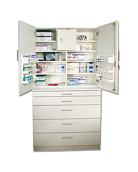 Medikamenten- und Verbandmittelschrank wei� mit Holzt�ren, Streckenlieferung, Wagner, medishop.de